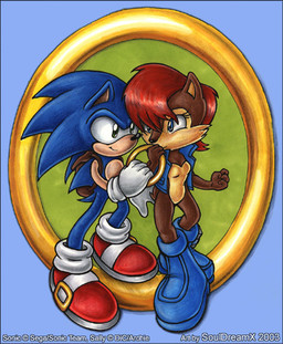 anthro backpack blue_background blue_body blue_eyes blue_fur blue_hair bottomless breasts brown_body brown_fur canon_couple clothed clothing duo featureless_breasts female footwear fur green_eyes hair jewelry male nude open_clothing open_topwear open_vest power_ring red_hair shoes simple_background smile topwear vest souldreamx archie_comics sega sonic_the_hedgehog_(archie) sonic_the_hedgehog_(comics) sonic_the_hedgehog_(series) sally_acorn sonic_the_hedgehog chipmunk eulipotyphlan ground_squirrel hedgehog mammal rodent sciurid 2003
