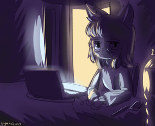bottle chair clothed clothing computer container electronics eyebrows fur furniture hair headphones headphones_around_neck inner_ear_fluff inside laptop looking_at_viewer male on_chair pen phone sitting sitting_on_chair snout solo sweater text tired topwear tuft justbirb dagaz_(justbirb) animal_humanoid cat_humanoid felid felid_humanoid feline feline_humanoid humanoid mammal mammal_humanoid artist_name digital_media_(artwork) hi_res krita_(artwork)