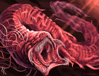 2_rows_of_teeth ambiguous_gender creepy empty_eyes gills large_mouth nightmare_fuel open_mouth serpentine tail teeth translucent translucent_body fake_alex iron_lung_(game) eel_(iron_lung) aquatic eel fish monster hi_res female_(lore)