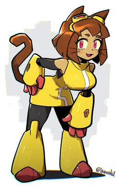 4_fingers anthro big_breasts breasts brown_body brown_hair clothed clothing eyebrows eyelashes eyewear eyewear_on_head female fingers goggles goggles_on_head hair hand_on_hip leaning leaning_forward magenta_eyes open_mouth open_smile smile solo yellow_sclera igarashi gameoverse glitch_productions kit_bodega domestic_cat felid feline felis mammal 2026 hi_res