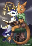 anthro blue_eyes clothed clothing duo female male smile storytelling tail white_body yellow_eyes azural_cobaltros kobold reptile scalie absurd_res hi_res mother_(lore) mother_and_child_(lore) parent_(lore) parent_and_child_(lore)