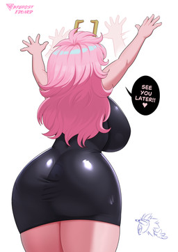 5_fingers big_breasts big_butt breasts butt clothed clothed_female clothed_humanoid clothing dialogue duo female female_focus female_humanoid fingers hair heart_symbol horn huge_breasts huge_butt humanoid_focus humanoid_hands long_hair pink_body pink_hair pink_skin raised_arms rear_view solo_focus speech_bubble standing text byghosteduard my_hero_academia ashido_mina horned_humanoid humanoid quirked_human_(my_hero_academia) absurd_res english_text hi_res