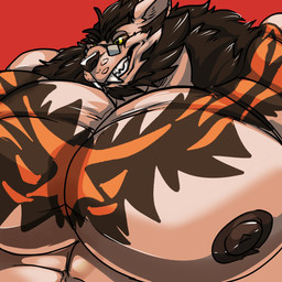 anthro beard big_muscles big_pecs black_beard black_facial_hair black_nipples eyewear facial_hair glasses grin huge_muscles huge_pecs hyper hyper_muscles hyper_pecs looking_at_viewer male muscular nipples pecs smile solo yellow_eyes fierglief final_fantasy final_fantasy_xiv square_enix swaggy's_hrothgar felid hrothgar mammal 1:1 2021 half-length_portrait hi_res portrait