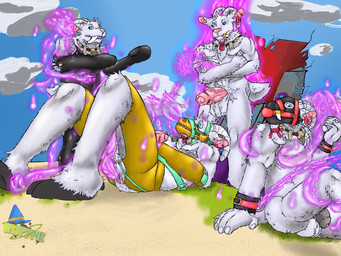 annoyed anthro anus armpit_hair ball_gag ball_tuft balls bdsm bdsm_gear belly_tuft blue_eyes body_hair bone chain chastity_cage chastity_device chest_tuft clone clothing cloud crossed_arms cuffs_(clothing) ear_piercing ear_ring erection facial_hair fangs foreskin fur gag genitals glyphs goatee grass group hooves horn imminent_sex jewelry latex latex_clothing liquid_latex looking_at_another lying magic magic_user male male/male mask metal_chastity_cage neck_tuft necklace obelisk on_back on_ground penis piercing pink_nose pink_penis plant portal pubes punishment pupils ring_piercing sand scared selfcest sitting solid_chastity_cage sparkles square_crossover standing symbol tail tapering_penis teeth tentacles tuft unguligrade unusual_pupils vein veiny_penis wearing_chastity_cage wearing_chastity_device white_body white_fur zipper zipper_mouth wispypie robyn_crawford bovid caprine goat hybrid mammal vampire werecreature 4:3 digital_drawing_(artwork) digital_media_(artwork) hi_res