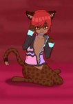 ambiguous_gender anthro bottomless clothed clothing fur hair hoodie hoodie_only looking_at_viewer red_background simple_background solo topwear topwear_only kawaoneechan kawa felid felin mammal absurd_res digital_media_(artwork) hi_res