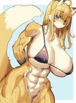 abs anthro biceps big_breasts bikini blush bottomless breasts clothed clothing female heterochromia huge_breasts looking_at_viewer muscular muscular_female muscular_thighs solo swimwear thick_thighs two-piece_swimsuit miyanokoko harena_cordell-levine canid canine fox mammal hi_res