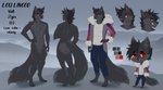 4_toes 5_fingers anthro black_body black_fur black_hair feet fingers fur hair male navel red_eyes solo text toes aimi lou_lingod canid canine canis mammal wolf 2020 digital_media_(artwork) english_text model_sheet