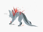 all_fours big_ears blood bodily_fluids crystal ellipsis feral fur grey_body grey_fur simple_background solo speech_bubble tail tail_down white_background zerov_(artist) unknown_species 2022 digital_media_(artwork) pixel_(artwork)