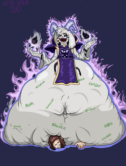 abdominal_bulge anthro belly big_belly fur horn huge_belly hyper hyper_belly male male_pred mass_vore multiple_prey rumbling_stomach same_size_vore vore white_body white_fur ozzer30 undertale undertale_(series) asriel_dreemurr asriel_dreemurr_(god_form) frisk_(undertale) bovid caprine goat human mammal absurd_res hi_res