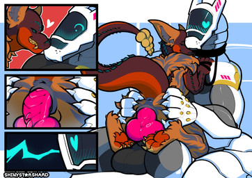 anthro anus balls blush butt butt_grab claws close-up collar comic_panel duo face_to_face from_front_position genitals hand_on_butt heart_eyes heart_symbol intersex intersex/male laying_on_another leash looking_at_another machine male male/male maleherm mastery_position muscular muscular_male nose_to_nose nude on_lap pawpads paws penetration penile penile_penetration penis_in_vagina power_bottom sex simple_background sitting sitting_on_another sitting_on_lap smile smug_expression smug_face spread_butt spreading vaginal vaginal_penetration shinystarshard fallout microsoft anonymous_character lu_(notthatlucy) night_stalker_(fallout) robot synth_(vader-san) comic hi_res