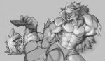 abs anthro biceps big_muscles boxers_(clothing) cellphone clothed clothing countershading electronics food front_view fur group hair long_hair lying male muscular muscular_male navel on_back pecs phone popsicle pose standing topless underwear wolfmalro cheong_hwan jeurantaes canid canine canis mammal wolf 2017 greyscale hi_res monochrome portrait three-quarter_portrait