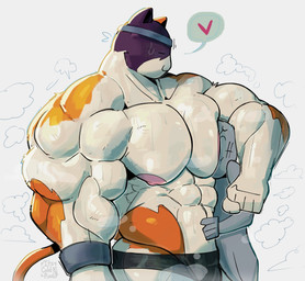 5_fingers abs accessory anthro armpit_sniffing big_muscles big_pecs black_clothing black_jockstrap black_underwear clothed clothing duo fingers fur headband hug jockstrap jockstrap_only male multicolored_body multicolored_fur muscular muscular_anthro muscular_arms muscular_male musk nipples orange_body orange_fur pecs pink_nipples simple_background smile sniffing tail topless topless_anthro topless_male underwear underwear_only white_background white_body white_fur its_coldpizza epic_games fortnite meowscles calico_cat domestic_cat felid feline felis human mammal 2026 digital_drawing_(artwork) digital_media_(artwork) english_description hi_res
