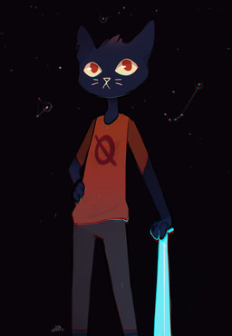 :< ambiguous_gender anthro baseball_bat bat_(object) biped bottomwear clothed clothed_anthro clothing constellation hand_on_hip notched_ear pants shirt solo topwear whiskers novabytes night_in_the_woods mae_borowski domestic_cat felid feline felis mammal 2017 absurd_res chromatic_aberration digital_drawing_(artwork) digital_media_(artwork) hi_res portrait three-quarter_portrait female_(lore)