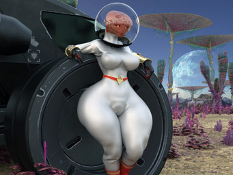 armor big_breasts big_butt bodysuit breasts butt camel_toe clothing curvy_figure detailed_background digitigrade female headgear helmet huge_hips nipple_outline not_furry orange_body orange_skin outside planet skinsuit small_waist solo thick_thighs tight_clothing vehicle wide_hips chadotexas alien 3d_(artwork) 4:3 digital_media_(artwork) hi_res