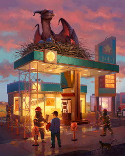 ambiguous_gender armor barrier biped black_bottomwear black_clothing black_pants blue_clothing blue_egg blue_jacket blue_sky blue_topwear bottomwear building clothed clothing cloud cracked_wall curved_horn day detailed_background door egg feral firefighter gas_mask gas_pump gas_station gas_tank glass_door glass_window gloves group hands_up handwear headgear helmet holding_object horn jacket lights logo long_neck lying male mask membrane_(anatomy) membranous_wings neon_lights nest number_print outside pants plant quadruped red_body red_eyes red_helmet red_scales road scales shrub sidewalk sign sky standing sunset tapering_horn topwear truck uniform urban vehicle walking warning_sign wet_surface window wings tamberella mythology ambient_bird ambient_cat dragon human mammal mythological_creature mythological_scalie scalie 2026 4:5 colored digital_media_(artwork) digital_painting_(artwork) hi_res lineless painting_(artwork) shaded soft_shading