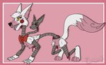 2018 2_heads all_fours animatronic canid canine ear_piercing eyebrows eyelashes female feral feralized five_nights_at_freddy's five_nights_at_freddy's_2 fox fur grey_body kaitofalonx lipstick machine makeup mammal mangle_(fnaf) metal multi_head piercing pink_background pink_body pink_fur pink_inner_ear pupils robot scottgames sharp_teeth simple_background slit_pupils solo teeth white_body white_fur yellow_eyes