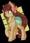 accessory alternate_species bow_ribbon brown_body brown_fur brown_hair brown_tail clothing female fur green_eyes hair hair_accessory hair_bow hair_ribbon hooves jewelry necklace ribbons solo tail text julunis14 friendship_is_magic hasbro my_little_pony yona_yak_(mlp) earth_pony equid equine horse mammal pony absurd_res alpha_channel hi_res url