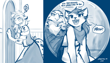 anthro beak biped bottomwear claws clothed clothed_anthro clothed_female clothing dialogue door female feral fingers fully_clothed fully_clothed_anthro fully_clothed_female fur group hair markings peeking_through_door peephole smile spots spotted_body spotted_fur spotted_markings spotted_tail tail tail_markings teeth text tongue topwear trio whiskers conditional_dnp tom_fischbach mythology twokinds amelia_(twokinds) vivian_(tom_fischbach) windstraw_kidwell avian domestic_cat felid feline felis gryphon keidran mammal mythological_avian mythological_creature pantherine snow_leopard 2026 7:4 blue_and_white comic digital_drawing_(artwork) digital_media_(artwork) english_text hi_res meme monochrome sketch