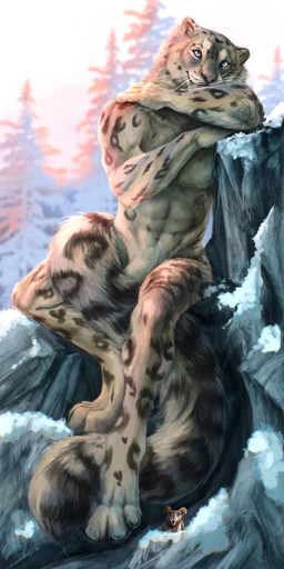 4_toes abs ambiguous_gender anthro athletic athletic_anthro athletic_male biped black_pawpads black_spots blue_eyes blurred_background brown_body brown_fur crotch_tuft day depth_of_field digitigrade duo featureless_crotch feet feral fingers forearm_muscles forest fur grey_body grey_fur hand_on_own_shoulder hand_on_shoulder head_on_arm inner_ear_fluff long_tail looking_at_viewer male multicolored_body multicolored_fur navel nude open_mouth outside pawpads paws pecs pink_nose plant retractable_claws rock sitting smile snout snow solo_focus spots tail tan_body tan_fur toes tree tuft two_tone_body two_tone_fur whiskers steelsart felid mammal mouse murid murine pantherine rodent snow_leopard 1:2 2025 absurd_res hi_res painting_(artwork) shaded