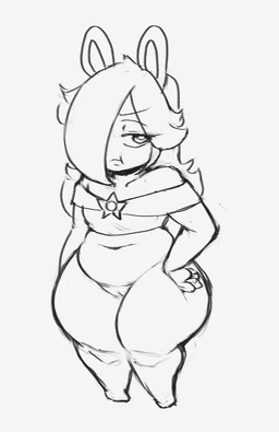 4_fingers anthro arms_bent bangs bottomless bottomless_anthro bottomless_female breasts closed_frown clothed clothed_anthro clothed_female clothing crop_top eye_through_hair eyebrow_through_hair eyebrows eyelashes eyelashes_through_hair featureless_legs female fingers frown fur genitals hair hair_over_eye half-closed_eyes hand_on_hip hand_on_own_hip huge_thighs humanoid_genitalia humanoid_vulva long_ears long_hair mismatched_genitalia mismatched_vulva mouth_closed narrowed_eyes navel noseless pupils shirt simple_background slightly_chubby slightly_chubby_anthro slightly_chubby_female small_breasts solo squish standing thick_thighs thigh_squish thin_eyebrows three-quarter_view topwear translucent translucent_hair vulva white_background white_body white_clothing white_crop_top white_eyes white_fur white_hair white_pupils white_topwear dangus-llc mario_bros mario_plus_rabbids_sparks_of_hope nintendo raving_rabbids rayman_(series) ubisoft rabbid_rosalina lagomorph mammal rabbid 2024 absurd_res crossover digital_drawing_(artwork) digital_media_(artwork) english_description full-length_portrait hi_res monochrome portrait shaded