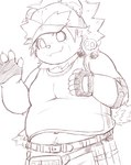 anthro belly clothing hat headgear headwear humanoid_hands kemono male navel overweight overweight_male shirt solo topwear young young_anthro toruu lifewonders tokyo_afterschool_summoners vapula_(tas) felid lion mammal pantherine 2022 hi_res