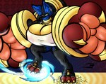 anthro big_breasts big_feet big_hands breasts clothing club_arms feet female huge_breasts huge_feet huge_hands hyper hyper_breasts hyper_hands pawpads pupils solo white_pupils yellow_eyes neoclassical_succubus nintendo pokemon cathy_(neoclassical_succubus) generation_4_pokemon lucario pokemon_(species) digital_media_(artwork) hi_res