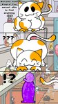 anthro bodily_fluids dialogue dildo dildo_size_difference female female_focus genital_fluids humanoid_dildo messy offscreen_character purple_dildo sex_toy solo text vaginal_fluids skeletonhearts kleptocats klepta_(skeletonhearts) domestic_cat felid feline felis kleptocat mammal comic english_text hi_res