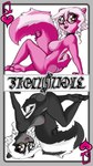 alternate_color anthro black_body black_fur black_nose breasts card choker eyewear female fur glasses hair heart_eyes heart_symbol hearts_(suit) jewelry lipstick makeup necklace nipples nude open_mouth open_smile pink_body pink_fur pink_hair playing_card playing_card_template queen_of_hearts_(card) smile solo symmetry_(rotational) text white_hair robcivecat diana_rayablanca mammal mephitid skunk 2023 english_text hi_res