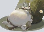 belly big_belly bloated canid canine canis cuff_(restraint) feral fur grey_body grey_fur hi_res huge_belly leaning link link_(wolf_form) male mammal nintendo overweight overweight_male piercing restraints shackles sitting solo taka_fin9623 the_legend_of_zelda wolf