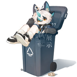 4_ears ahoge anthro bangs black_body black_ears black_fur blue_body blue_fur blue_highlights blue_horn blue_inner_ear blush bottomwear buckle cheek_tuft circle_eyebrows clothed clothing collar cropped_jacket dangling_legs embarrassed eyebrows facial_tuft footwear frown frowning_at_viewer fur fur_markings hair hand_on_head highlights_(coloring) hoodie horn inner_ear_fluff inside_trash_can jacket legwear looking_at_viewer male markings multi_ear pink_nose shirt shoes shorts simple_background sneakers socks solo straps streetwear techwear topwear trash trash_can tuft white_background white_body white_clothing white_footwear white_fur white_hair white_inner_ear_fluff white_shirt white_socks white_topwear young young_anthro young_male windbiom hefeng_character aquatic cetacean furred_cetacean mammal 1:1 hi_res watermark