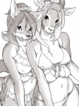 4_breasts anthro bikini breasts clothed clothing duo female fully_clothed hair horn kemono looking_at_viewer midriff multi_breast multi_breast_bikini swimwear two-piece_swimsuit kikurage antelope bovid canid canine fox gazelle mammal 3:4 digital_media_(artwork) greyscale monochrome shaded