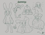 big_ears black_sclera clothing colored_lines genitals green_clothing green_eyes hoodie lines_drawn male penis solo topwear duskdragyn gummigo goo_creature hybrid lagomorph leporid mammal rabbit guide_lines model_sheet