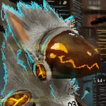 ambiguous_gender anthro blue_lighting cheek_tuft detailed_background facial_tuft fur glowing glowing_eyes grey_body grey_fur lambda machine markings outside owo screen screen_face smile solo tuft visor yellow_eyes yellow_markings raveress_moss protogen 1:1 2020 digital_media_(artwork) headshot_portrait icon pixel_(artwork) portrait