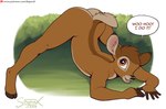 anthro anthrofied ass_up big_butt brown_body brown_eyes brown_fur bubble_butt butt cloven_hooves dialogue fur hooves jack-o'_pose male nude pose solo speech_bubble text young sigma_x bambi_(film) disney bambi deer mammal 2024 lol_comments meme url