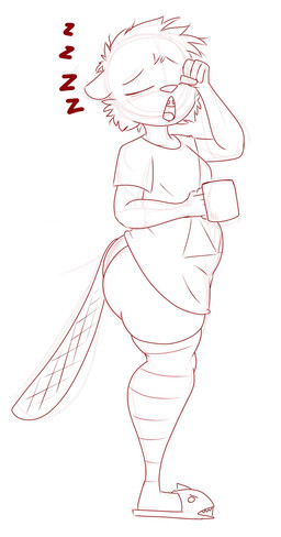 anthro belly big_belly big_butt bottomless braces breasts butt clothed clothing container cup female legwear overweight overweight_anthro overweight_female shirt slightly_chubby slightly_chubby_female solo t-shirt tail thick_thighs thigh_highs topwear wide_hips lechugansfw stacy_(lechugansfw) beaver mammal rodent absurd_res hi_res