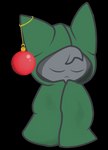 :< christmas_decorations christmas_ornament cloak clothed clothing eyes_closed green_cloak green_clothing grey_body head_tuft holidays male simple_background solo toony transparent_background tuft gooblie_2 christmas isaac_(gooblie_ii) domestic_cat felid feline felis mammal absurd_res alpha_channel hi_res