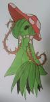 clothing dress fangs female hair hair_over_eye hat headgear headwear long_hair not_furry one_eye_obstructed plant smile solo teeth thorns vines thompson-vonjung enoki_(thompson-vonjung) elemental_creature flora_fauna humanoid hi_res