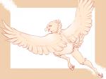 anthro anus feathered_wings feathers feet female flying genitals looking_at_viewer looking_back nude pussy raised_tail solo tail talons toes wings purra avian bird 2016 4:3