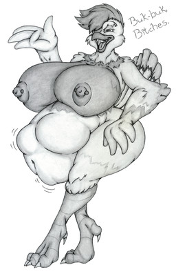 after_vore anthro beak belly big_belly big_breasts breasts female female_pred group nipple_piercing nipples non-mammal_nipples overweight piercing simple_background text trio vore white_background mr_iddi avian bird chicken galliform phasianid 2017 hi_res traditional_media_(artwork)