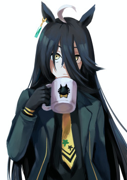ahoge black_clothing black_ears black_gloves black_hair black_handwear black_jacket black_topwear clothed clothed_female clothed_humanoid clothing container cup ear_piercing eyebrows female gloves hair hair_between_eyes handwear holding_container holding_cup holding_mug holding_object jacket long_hair looking_at_viewer mug necktie open_clothing open_jacket open_topwear piercing raised_eyebrows simple_background solo topwear white_background yellow_eyes yellow_necktie himuhino cygames uma_musume_pretty_derby manhattan_cafe_(pretty_derby) animal_humanoid equid equid_humanoid equine equine_humanoid horse_humanoid humanoid mammal mammal_humanoid 2025 absurd_res hi_res