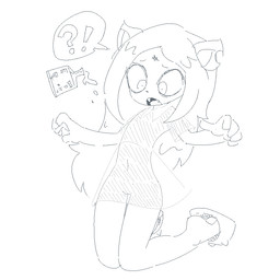 age_regression anthro clothing dress female interrobang loli magic occult_symbol pentagram solo surprised symbol translucent translucent_clothing young young_anthro young_female neamo cartoon_hangover the_summoning claire_(the_summoning) domestic_cat felid feline felis mammal 1:1 2020 blue_and_white monochrome