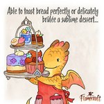 ambiguous_gender anthro apron cake chibi clothing cooking dessert food lore smile solo standing text sandara flamecraft mythology dragon mythological_creature mythological_scalie scalie 1:1 2021 english_text