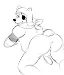 anal anthro armor butt eye_patch eyewear fur genitals headgear helmet male nude penis scarf smile solo tail zhadinax epic_games fortnite polar_patroller bear mammal polar_bear ursine digital_drawing_(artwork) digital_media_(artwork) monochrome sketch