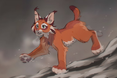 brown_markings eyelashes fangs female feral fur green_eyes inner_ear_fluff markings multicolored_body multicolored_fur open_mouth orange_body orange_fur pawpads pink_nose pink_pawpads running shocked short_tail simple_background snow solo tail tan_body tan_fur teeth tuft azzai felid feline lynx mammal 2024 colored colored_sketch digital_drawing_(artwork) digital_media_(artwork) shaded sketch