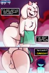 2:3 absurd_res anthro anus balls biped boss_monster_(undertale) bovid butt caprine deltarune english_text eyelashes fur genitals girly hi_res hot_spring human kris_(deltarune) male male/male mammal nipples nude open_mouth penis ralsei smile spunkubus text thick_thighs undertale undertale_(series) water white_body white_fur