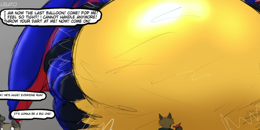 air_inflation anthro aroused close_to_bursting creaking dart dialogue imminent_popping implied_popping inflation motion_lines teasing text errubato_(artist) mythology lance_drake_(shadowwolfdragon12) dragon mythological_creature mythological_scalie scalie 2023 english_text hi_res