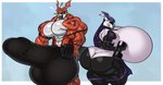 abs anthro armor balls biceps big_balls big_breasts big_butt big_penis black_body bottomwear bra breasts bulge butt clothed clothing duo erection erection_under_clothing female genitals headgear helmet huge_balls huge_breasts huge_butt huge_penis hyper hyper_balls hyper_breasts hyper_genitalia hyper_penis male male/female multicolored_body muscular muscular_female muscular_male pecs penis red_body shorts side_boob speedo sports_bra swimwear two_tone_body underwear weights yellow_eyes borisalien bandai_namco digimon chaosgallantmon digimon_(species) gallantmon hi_res