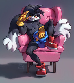 abs anthro athletic athletic_male male nude pecs seductive sitting solo starcatbloom bandai_namco klonoa_(series) klonoa domestic_cat felid feline felis mammal hi_res