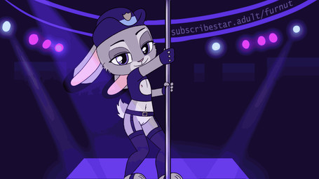 advertisement aged_down anthro between_legs bodily_fluids clothed clothing dancing female flat_chested genital_fluids genitals grinding lingerie looking_at_viewer nipples pawpads pole pole_between_legs pole_dancing police police_uniform skimpy solo spread_legs spreading stage strip_club stripper_pole uniform vaginal_fluids vulva young young_anthro young_female furnut disney zootopia judy_hopps lagomorph leporid mammal rabbit 2d_animation animated hi_res motion_tweening