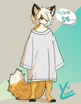 anthro blonde_hair brown_eyes brown_toes clothed clothing feet fur hair kemono_style male paws shirt solo t-shirt toes topwear white_clothing white_shirt white_t-shirt white_topwear vulume yugo_(vulume) canid canine fox mammal 2025 digital_drawing_(artwork) digital_media_(artwork) hi_res meme